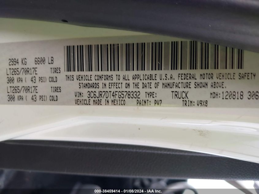 2015 RAM 1500 TRADESMAN - 3C6JR7DT4FG578332