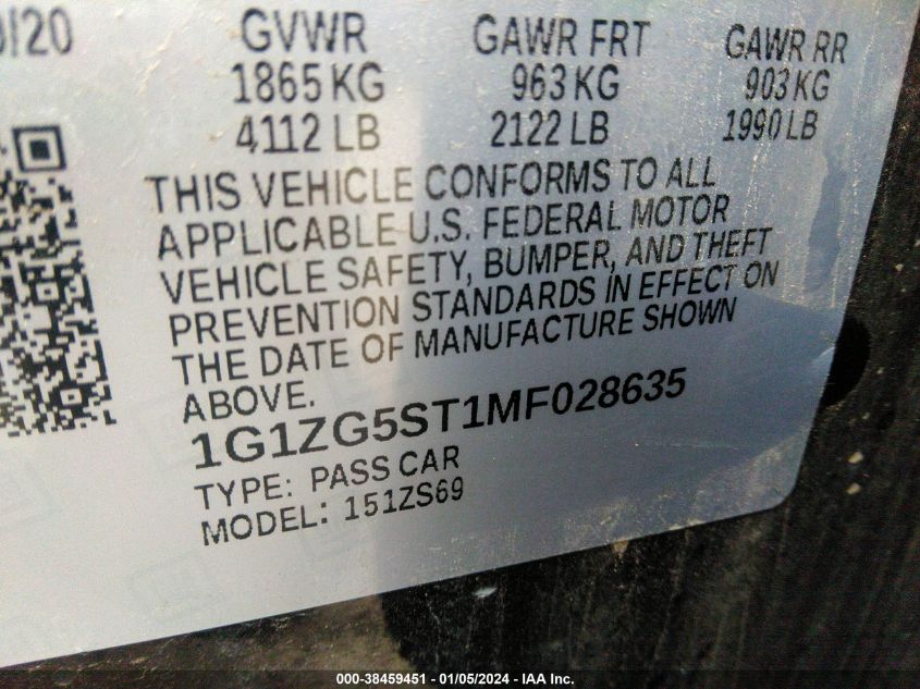 2021 CHEVROLET MALIBU RS - 1G1ZG5ST1MF028635