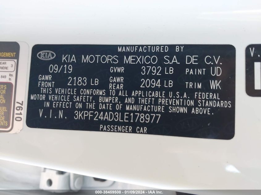2020 KIA FORTE FE/LXS - 3KPF24AD3LE178977
