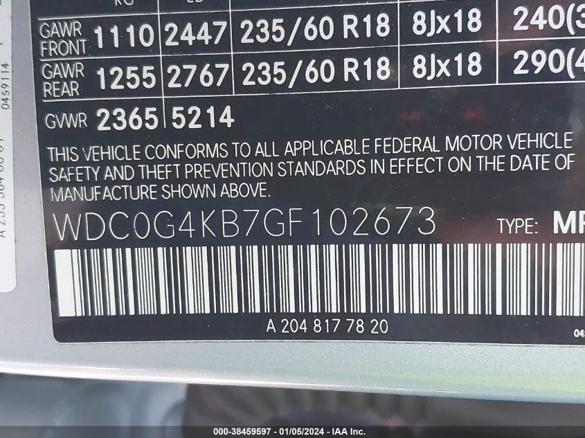 2016 MERCEDES-BENZ GLC 300 300 4MATIC - WDC0G4KB7GF102673