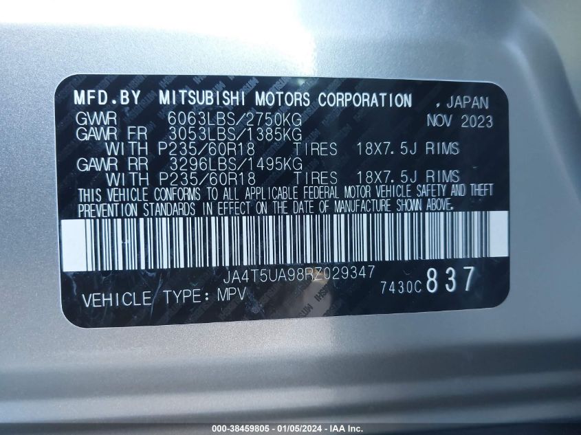 2024 MITSUBISHI OUTLANDER PHEV ES S-AWC JA4T5UA98RZ029347