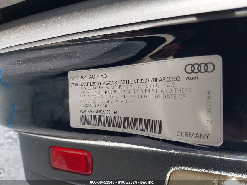 2019 AUDI A4 PREMIUM PLUS - WAUHMBF47KA107196