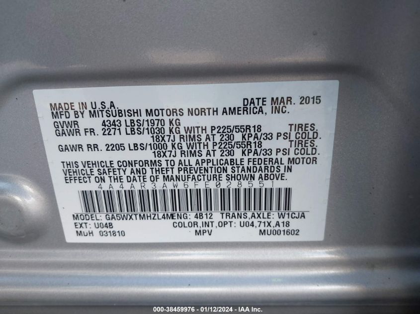 2015 MITSUBISHI OUTLANDER SPORT ES - 4A4AR3AW6FE028551