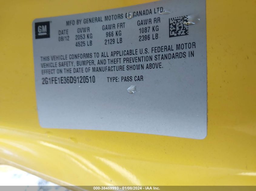 2013 CHEVROLET CAMARO LS - 2G1FE1E36D9120510