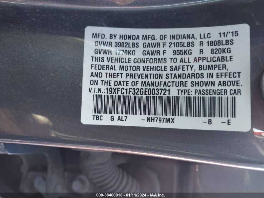 2016 HONDA CIVIC EX-T - 19XFC1F32GE003721