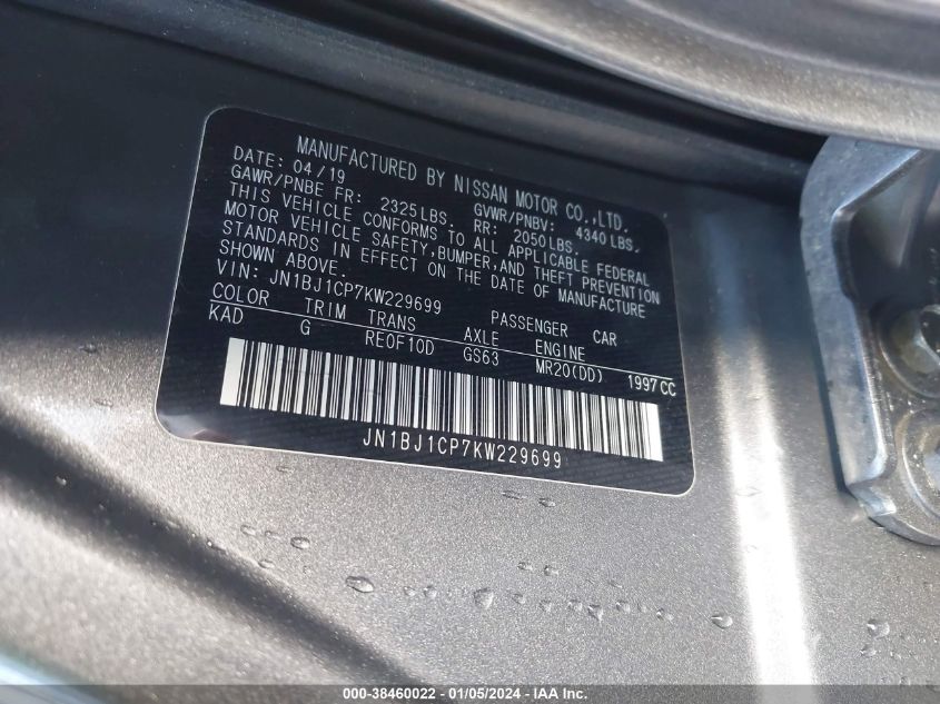 2019 NISSAN ROGUE SPORT SV - JN1BJ1CP7KW229699