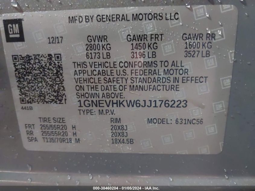 2018 CHEVROLET TRAVERSE 3LT - 1GNEVHKW6JJ176223