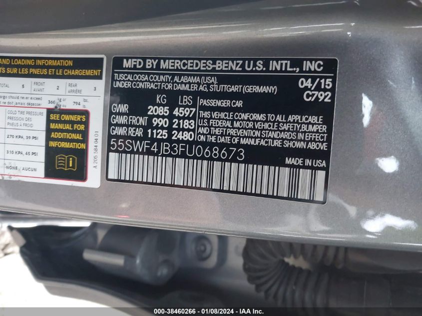 2015 MERCEDES-BENZ C 300 LUXURY/SPORT - 55SWF4JB3FU068673
