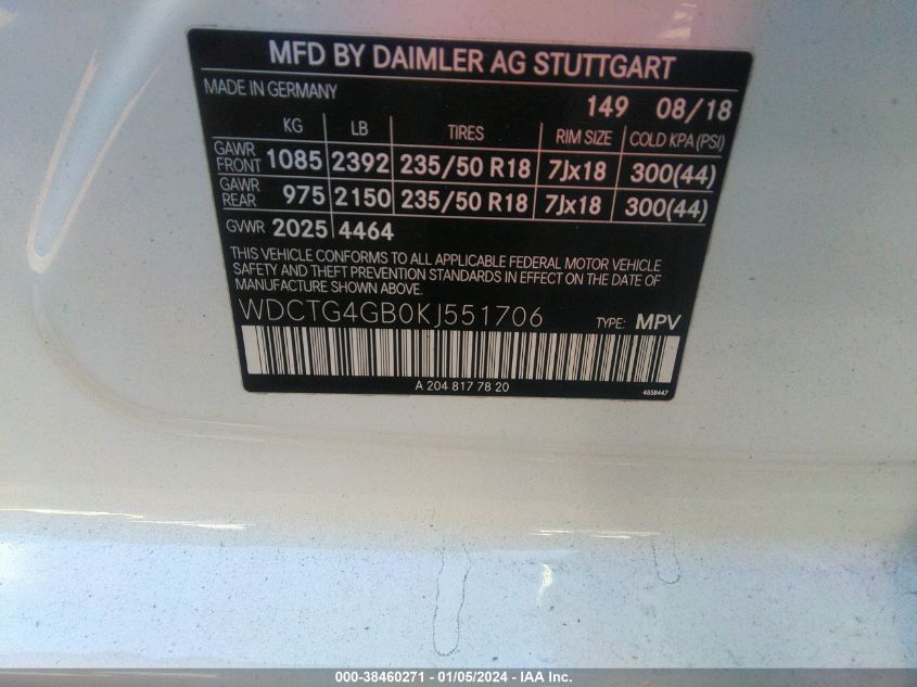 2019 MERCEDES-BENZ GLA 250 4MATIC - WDCTG4GB0KJ551706