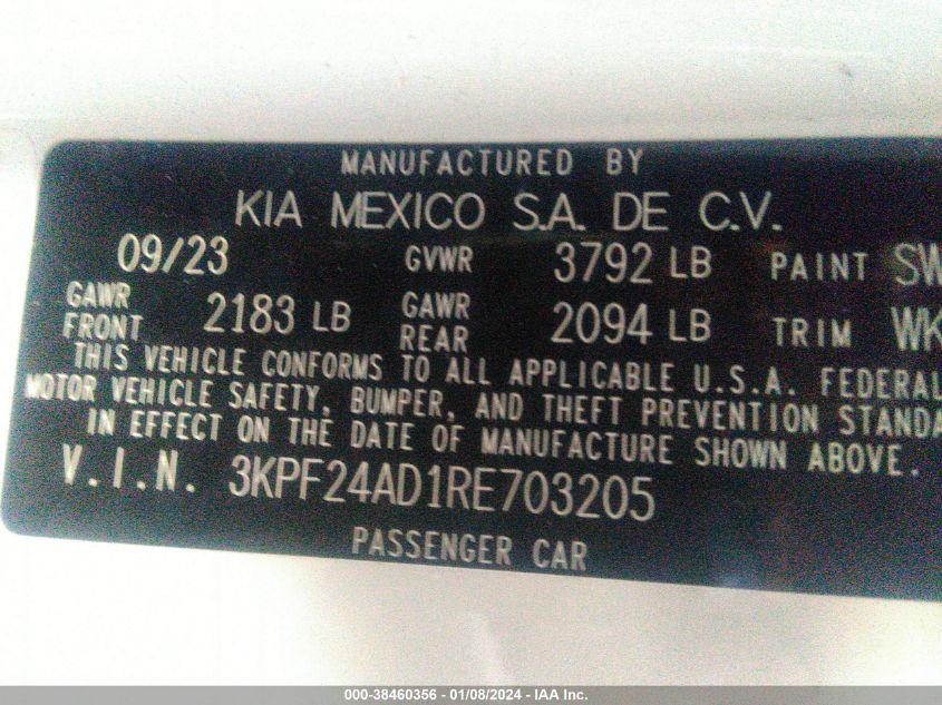 2024 KIA FORTE LX/LXS - 3KPF24AD1RE703205