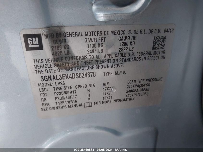 2013 CHEVROLET CAPTIVA SPORT LT 3GNAL3EK4DS624378