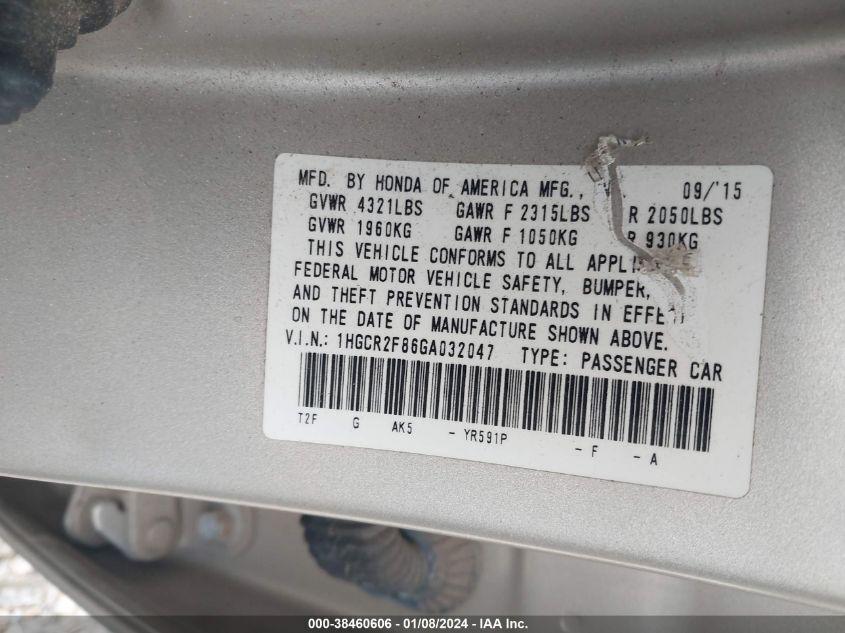 2016 HONDA ACCORD EXL - 1HGCR2F86GA032047