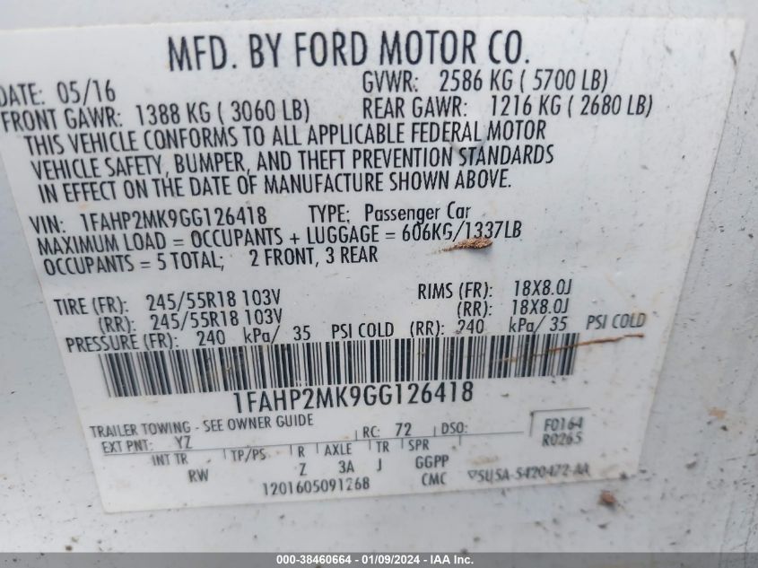 2016 FORD POLICE INTERCEPTOR - 1FAHP2MK9GG126418