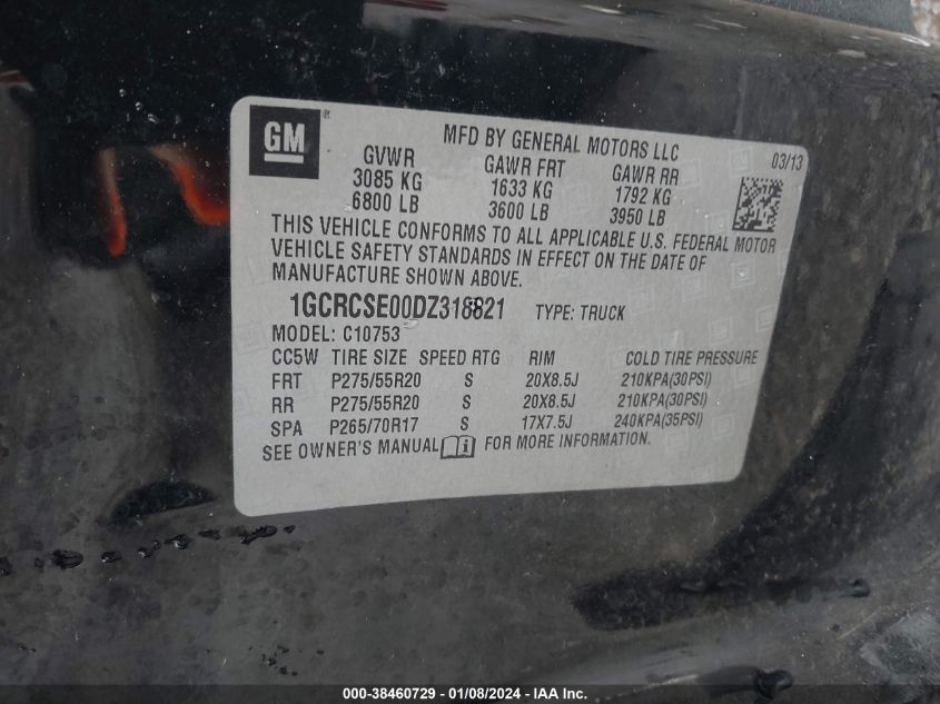 2013 CHEVROLET SILVERADO 1500 LT - 1GCRCSE00DZ318821