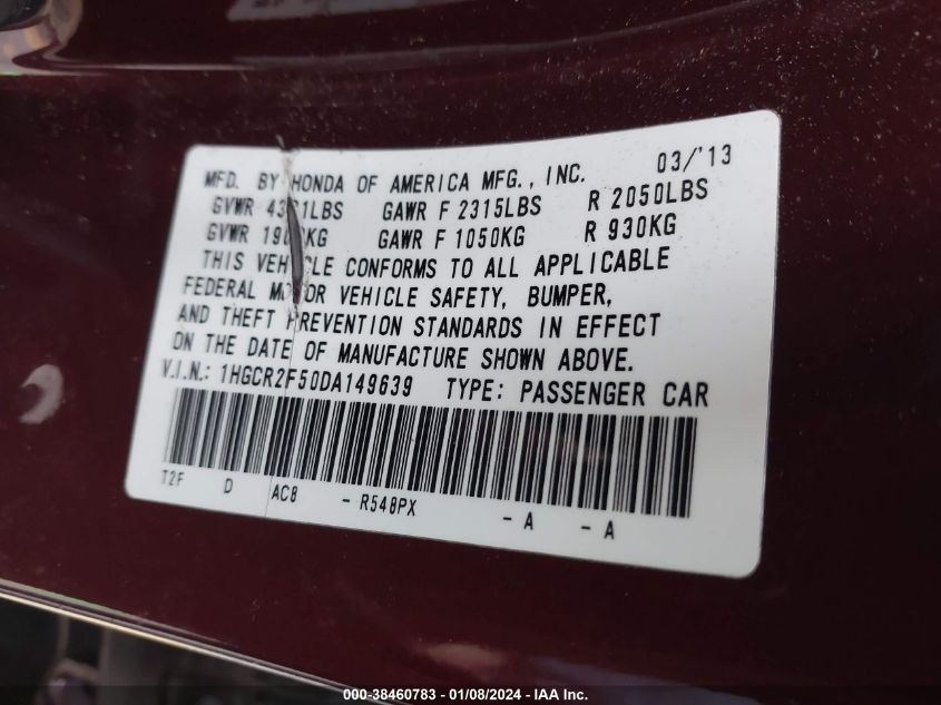 2013 HONDA ACCORD SPORT - 1HGCR2F50DA149639