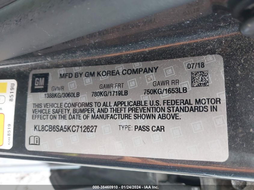 2019 CHEVROLET SPARK LS - KL8CB6SA5KC712627