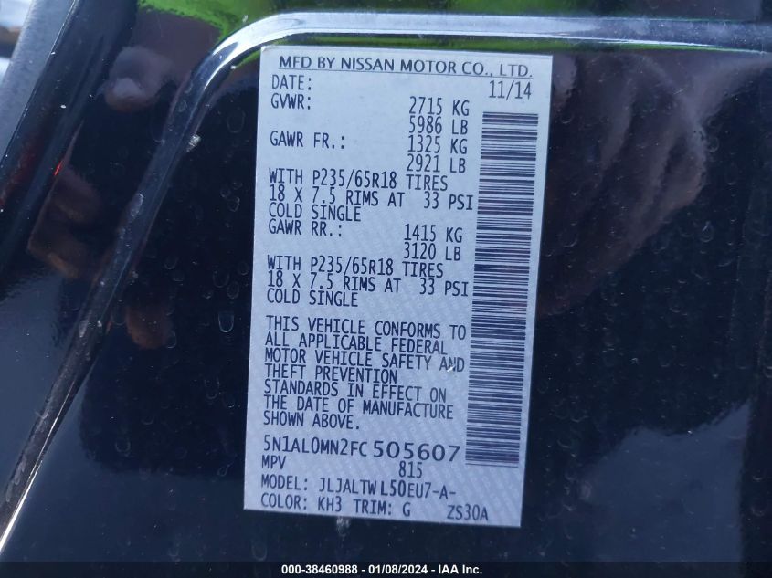 2015 INFINITI QX60 - 5N1AL0MN2FC505607