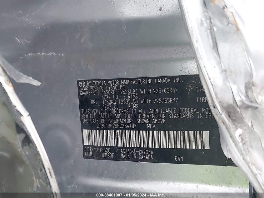 VIN 2T3G1RFV5PC364487 2023 TOYOTA RAV4 LE