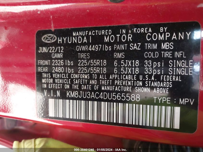 2013 HYUNDAI TUCSON LIMITED - KM8JU3AC4DU565588