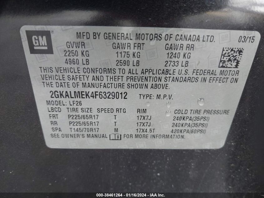 2015 GMC TERRAIN SLE-1 - 2GKALMEK4F6329012