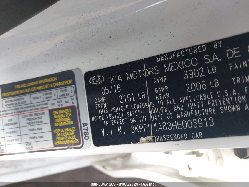 2017 KIA FORTE EX - 3KPFL4A83HE003913