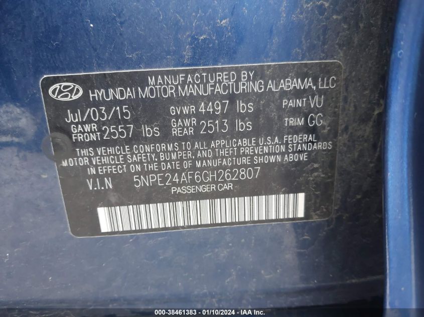 2016 HYUNDAI SONATA SE - 5NPE24AF6GH262807