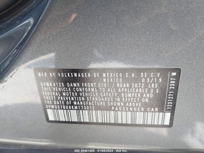 2019 VOLKSWAGEN JETTA 1.4T SEL PREMIUM - 3VWG57BU6KM173012