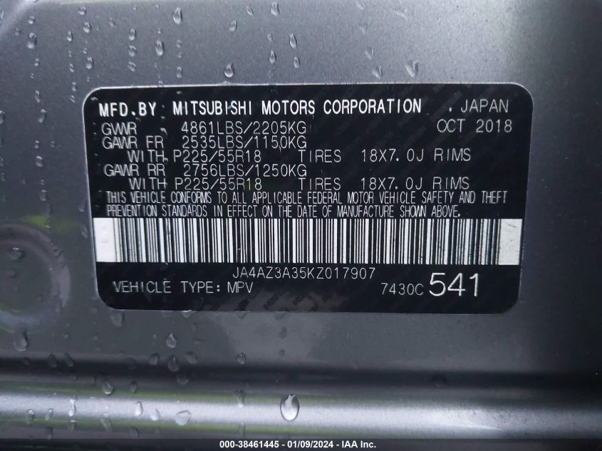 2019 MITSUBISHI OUTLANDER SE/SEL/LE - JA4AZ3A35KZ017907