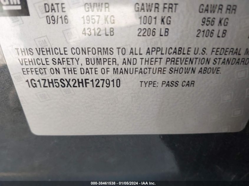 2017 CHEVROLET MALIBU PREMIER - 1G1ZH5SX2HF127910