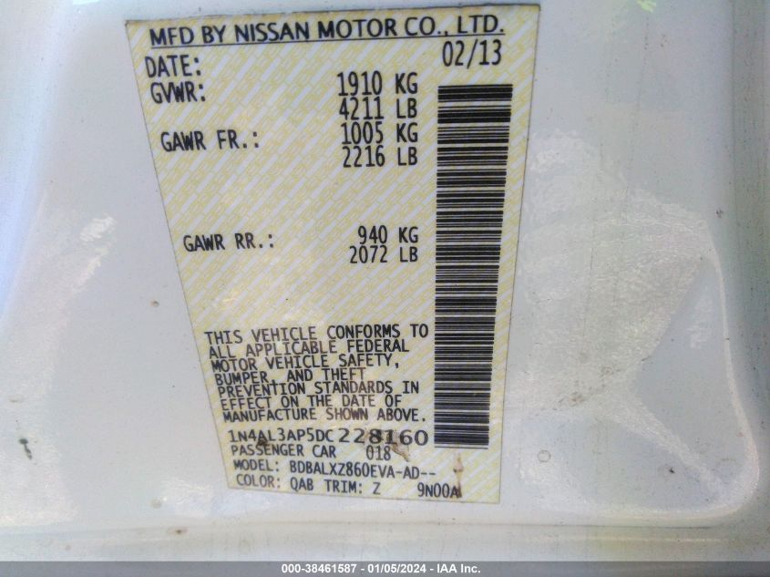 2013 NISSAN ALTIMA 2.5/S/SV/SL - 1N4AL3AP5DC228160