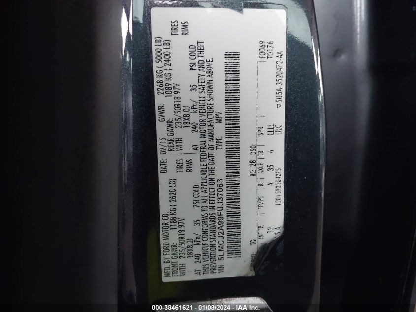 2015 LINCOLN MKC - 5LMCJ2A99FUJ37063