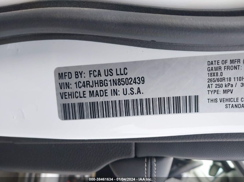 2022 JEEP GRAND CHEROKEE LIMITED 4X4 - 1C4RJHBG1N8502439
