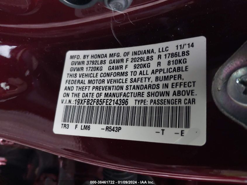 2015 HONDA CIVIC EX - 19XFB2F85FE214396