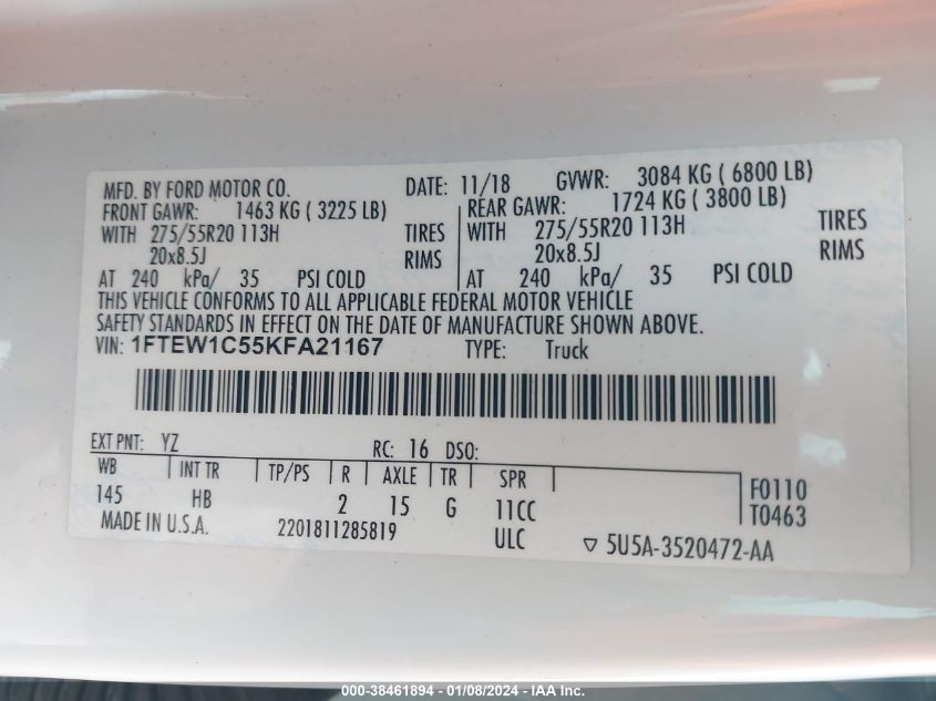2019 FORD F-150 SUPERCREW - 1FTEW1C55KFA21167