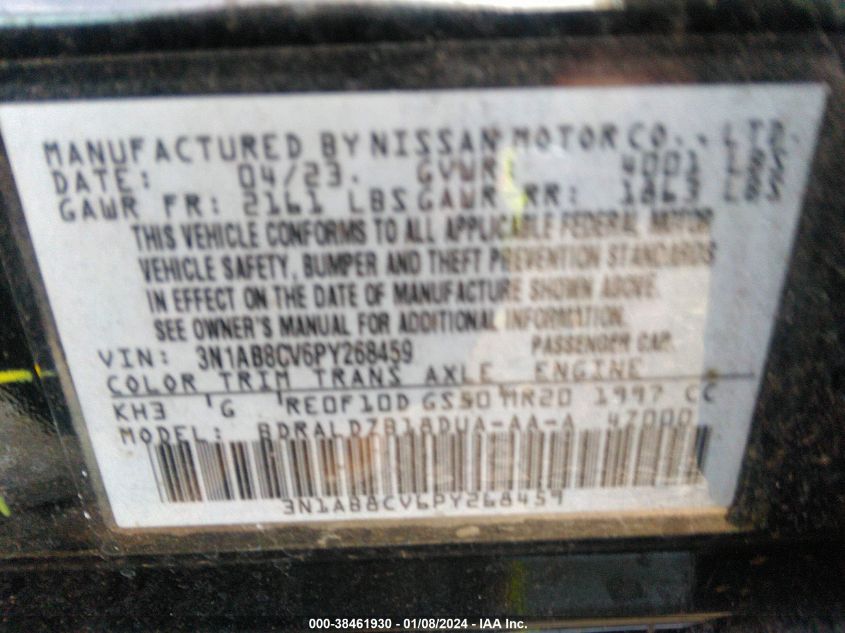 3N1AB8CV6PY268459 | 2023 NISSAN SENTRA