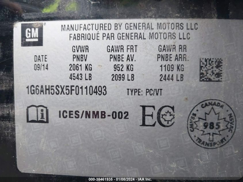 2015 CADILLAC ATS LUXURY AWD - 1G6AH5SX5F0110493