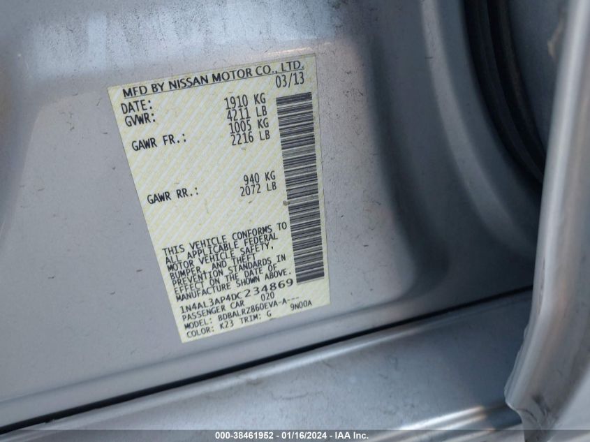 2013 NISSAN ALTIMA 2.5 S - 1N4AL3AP4DC234869