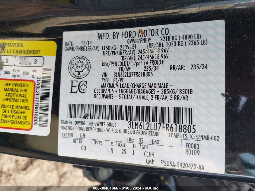 2015 LINCOLN MKZ HYBRID HYBRID - 3LN6L2LU7FR618805