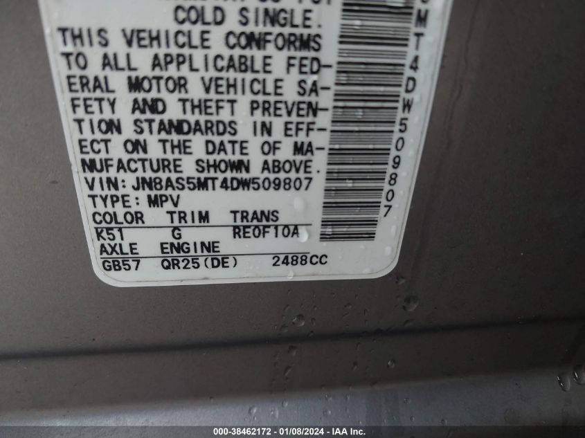 2013 NISSAN ROGUE SV - JN8AS5MT4DW509807