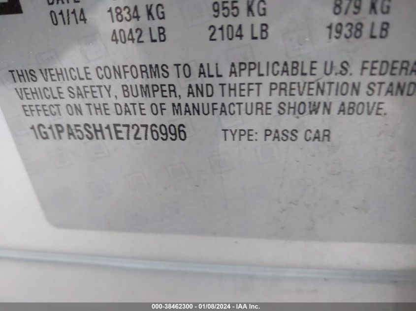 2014 CHEVROLET CRUZE LS AUTO - 1G1PA5SH1E7276996