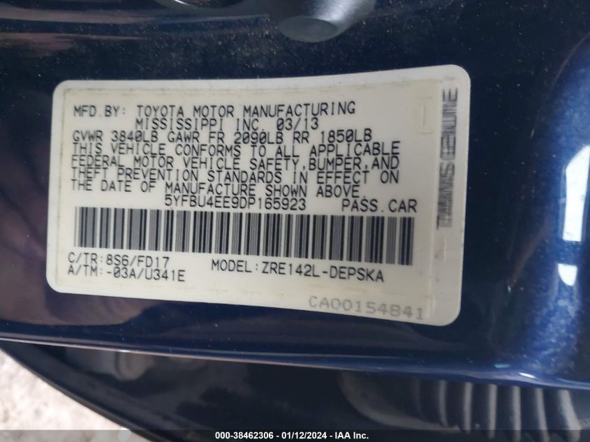 2013 TOYOTA COROLLA S/LE - 5YFBU4EE9DP165923