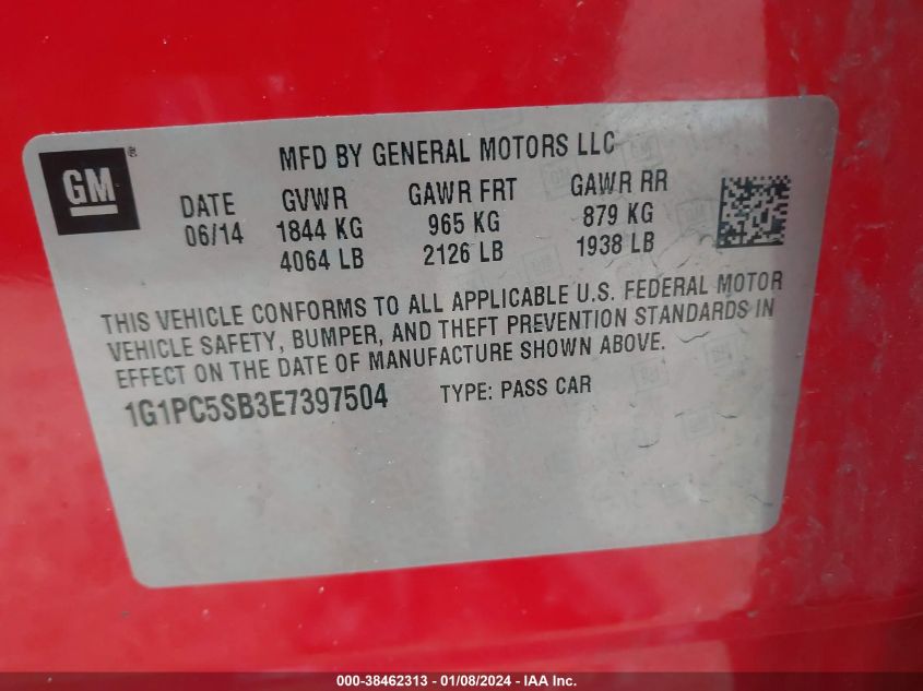 2014 CHEVROLET CRUZE 1LT AUTO - 1G1PC5SB3E7397504