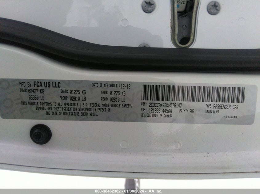 VIN 2C3CCAKG3KH578147 2019 CHRYSLER 300 LIMITED