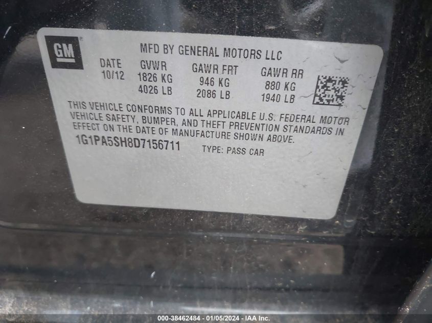 2013 CHEVROLET CRUZE LS AUTO - 1G1PA5SH8D7156711