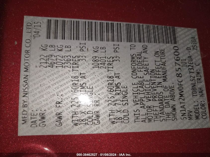 2015 NISSAN ROGUE SL - 5N1AT2MV0FC857600