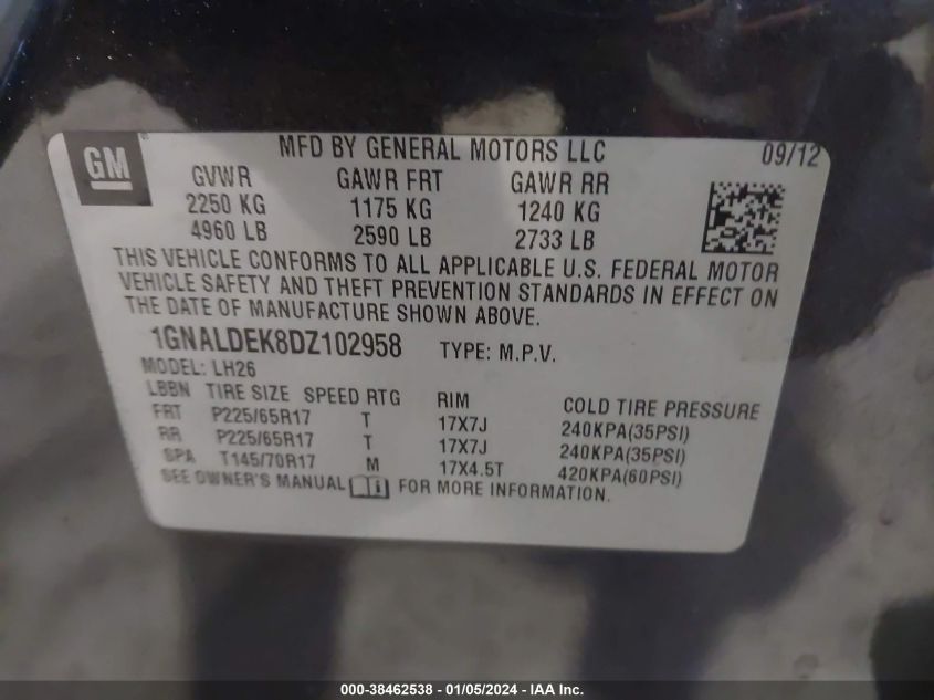 2013 CHEVROLET EQUINOX 1LT - 1GNALDEK8DZ102958