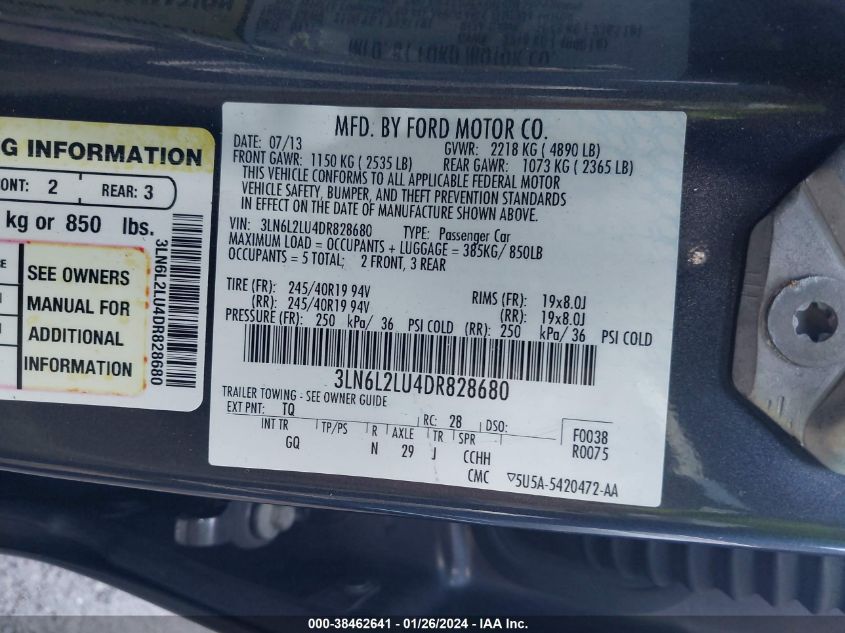 2013 LINCOLN MKZ HYBRID - 3LN6L2LU4DR826680