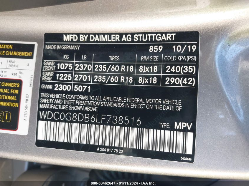 2020 MERCEDES-BENZ GLC 300 300 - WDC0G8DB6LF738516