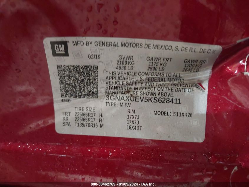 2019 CHEVROLET EQUINOX LT - 3GNAXUEV5KS628411