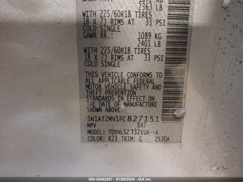 2015 NISSAN ROGUE SL - 5N1AT2MV1FC827151
